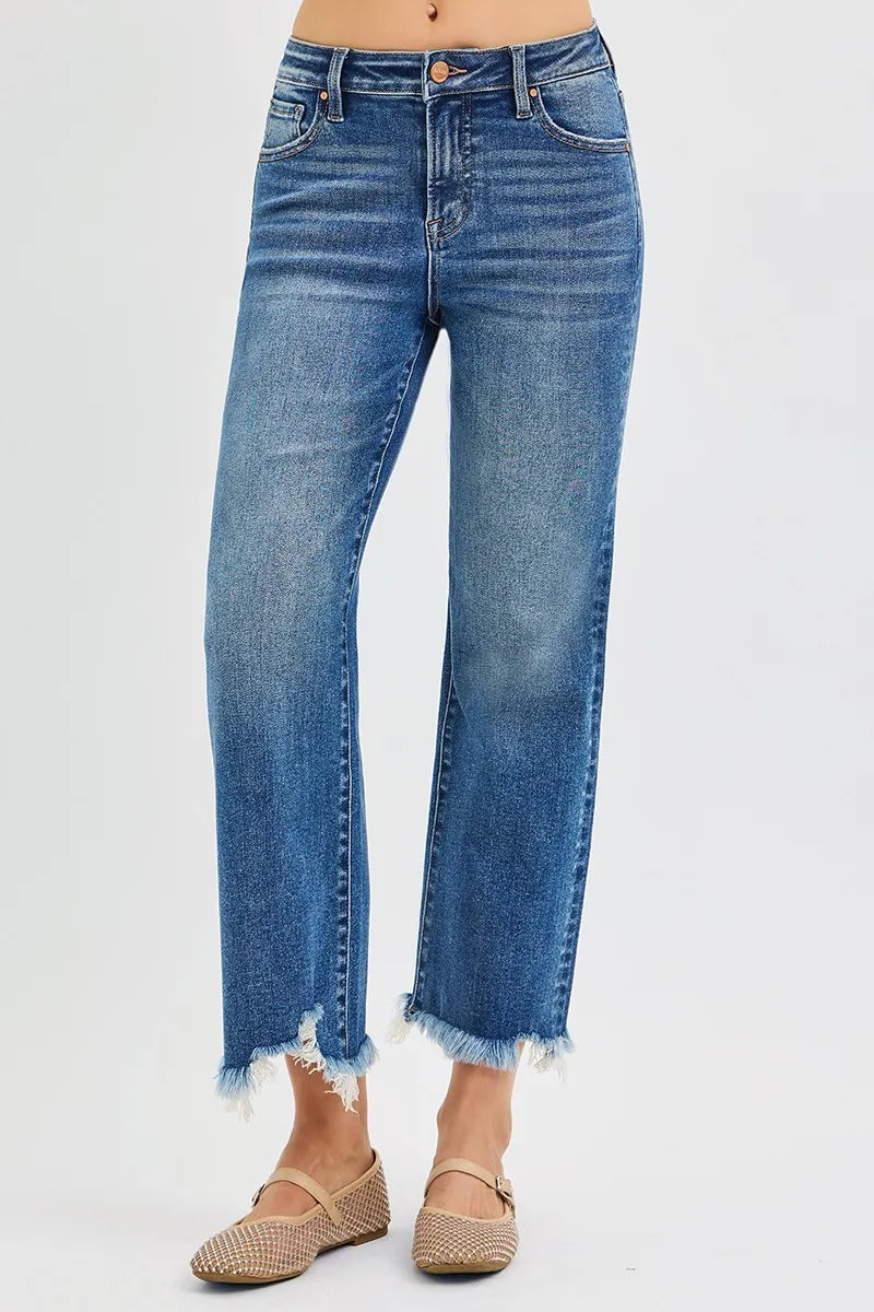 RISEN Full Size Mid Rise Crop Straight Jeans Plus Size NicholesGifts