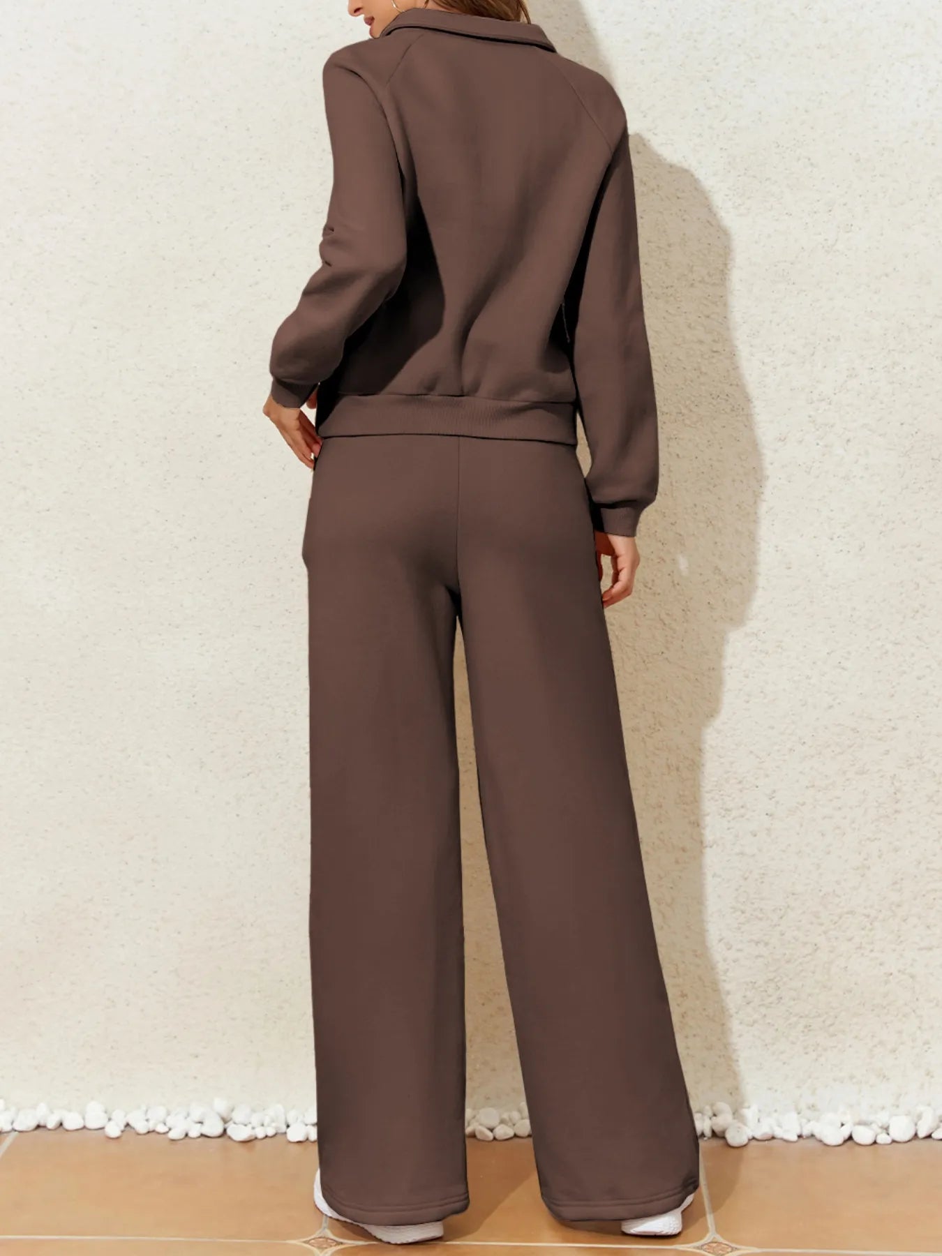 Collared Sweatshirt and High Waist Pants Active Set nicholesgifts