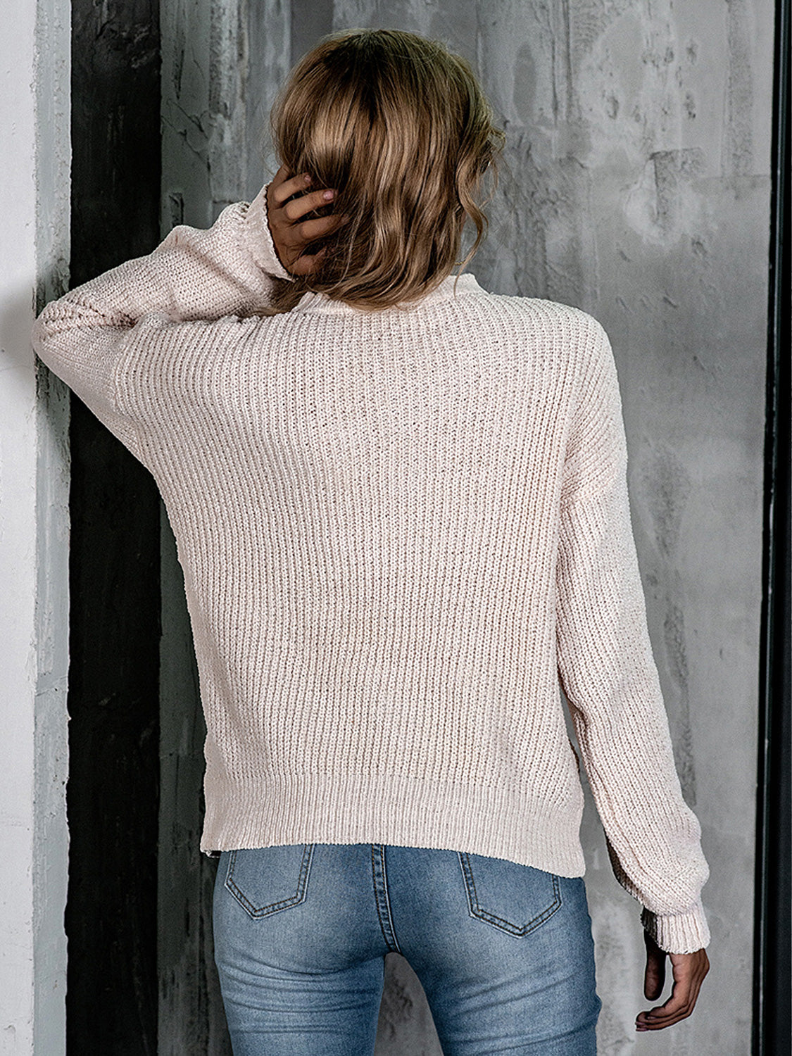 Openwork Mock Neck Long Sleeve Sweater NicholesGifts