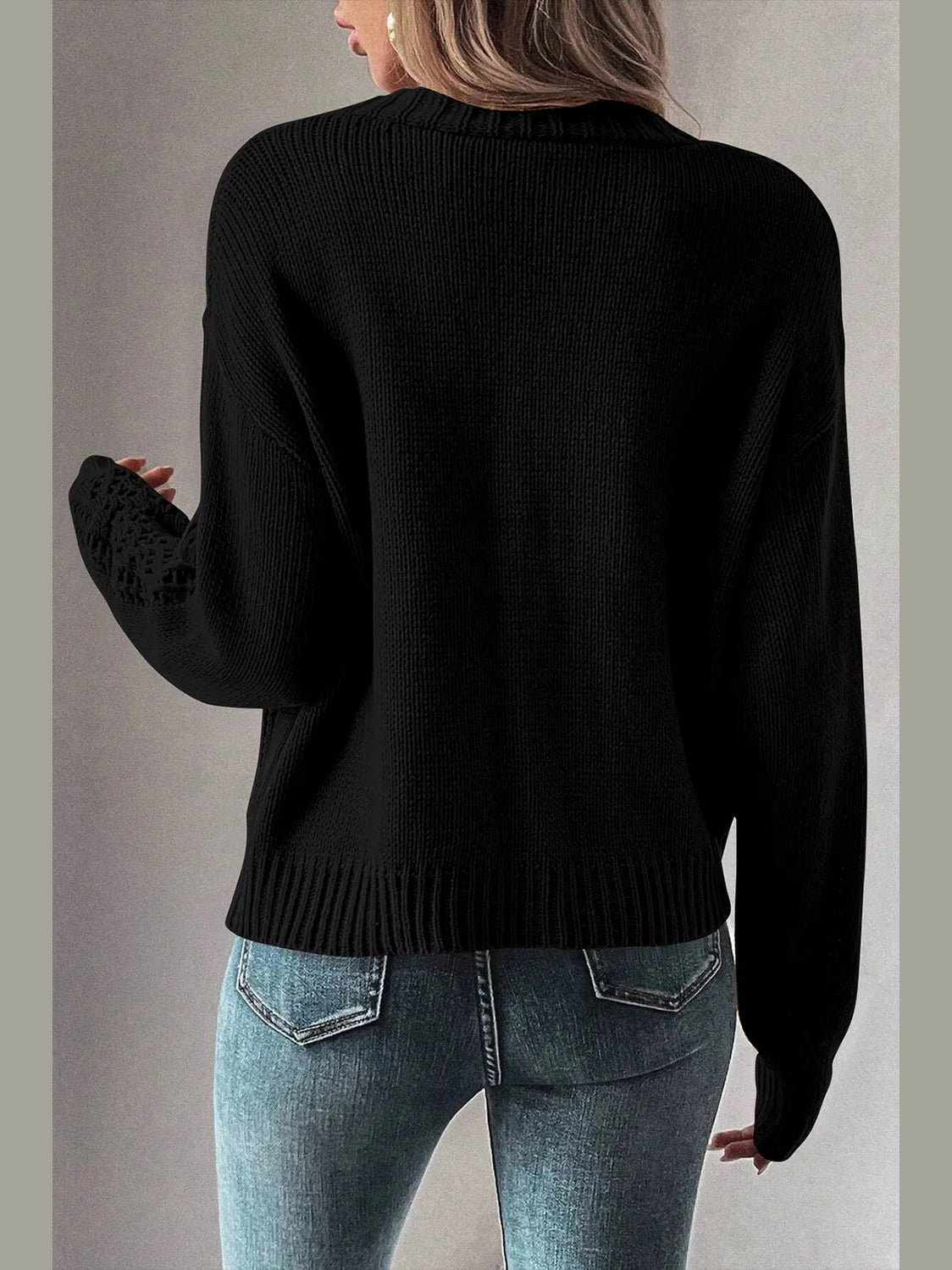 Openwork Button Up Long Sleeve Cardigan NicholesGifts