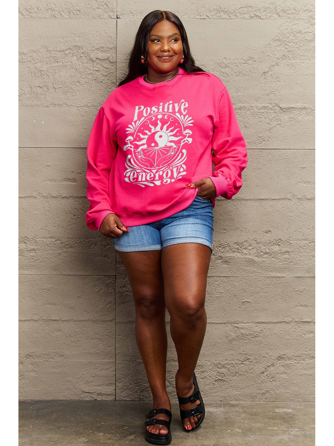 Simply Love Full Size POSITIVE ENERGY Graphic Sweatshirt NicholesGifts
