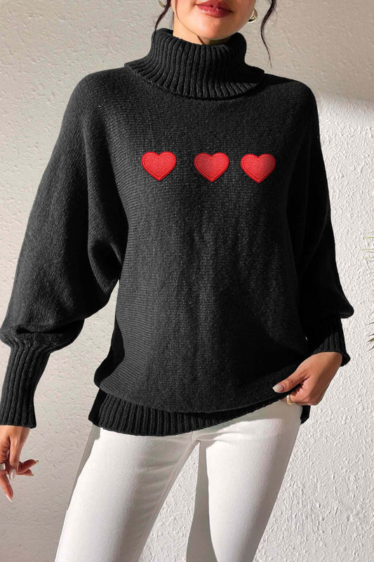 Women Heart Turtleneck Long Sleeve Sweater nicholesgifts