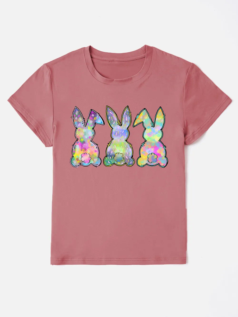 Rabbit Round Neck Short Sleeve T-Shirt nicholesgifts