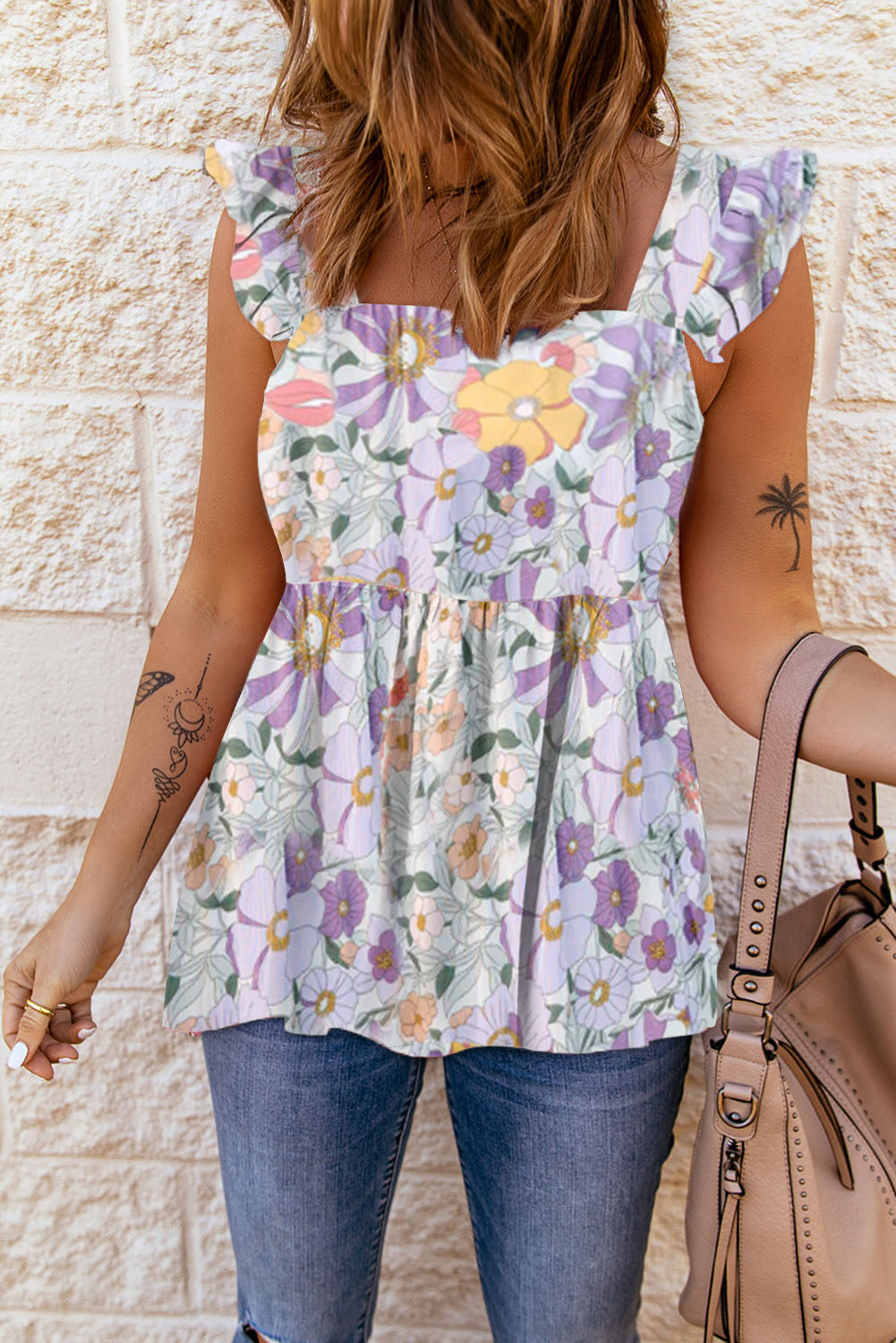 Floral Square Neck Babydoll Top nicholesgifts