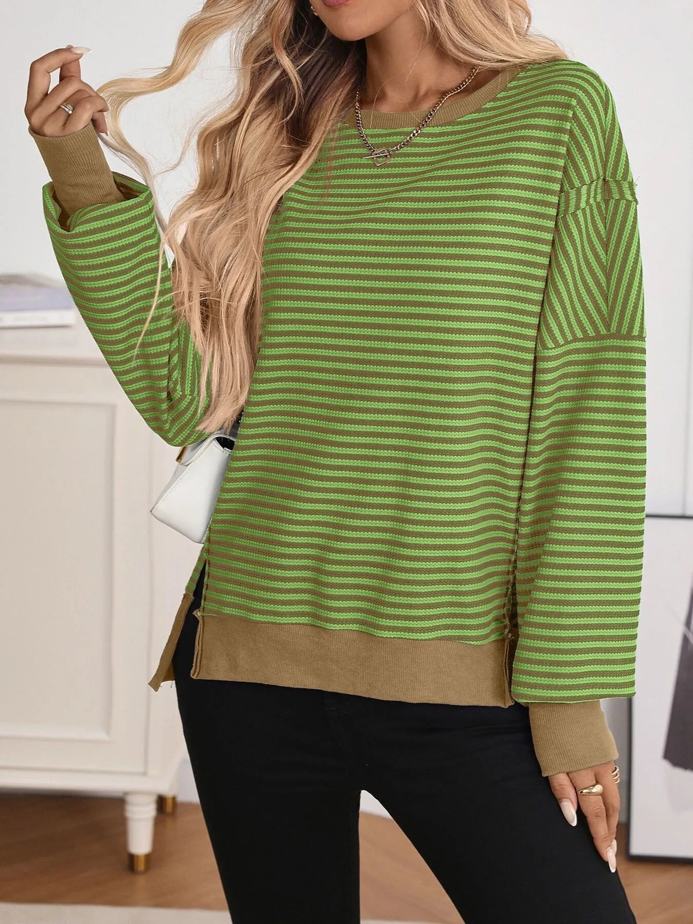 Exposed Seam Striped Contrast Sweatshirt