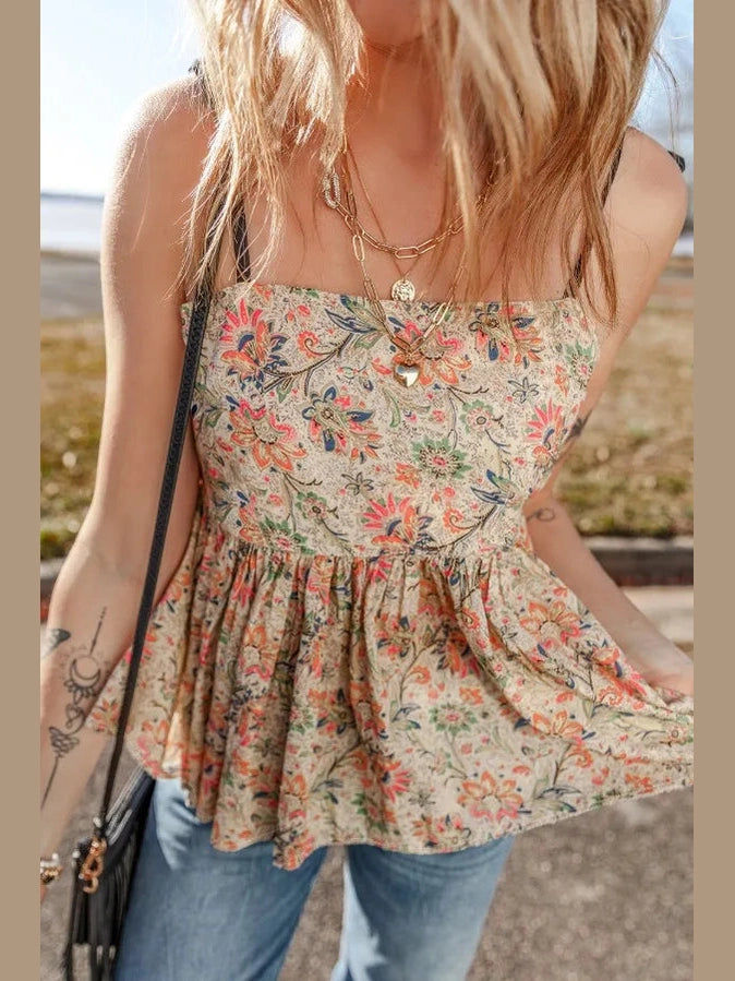Floral Spaghetti Strap Peplum Cami NicholesGifts
