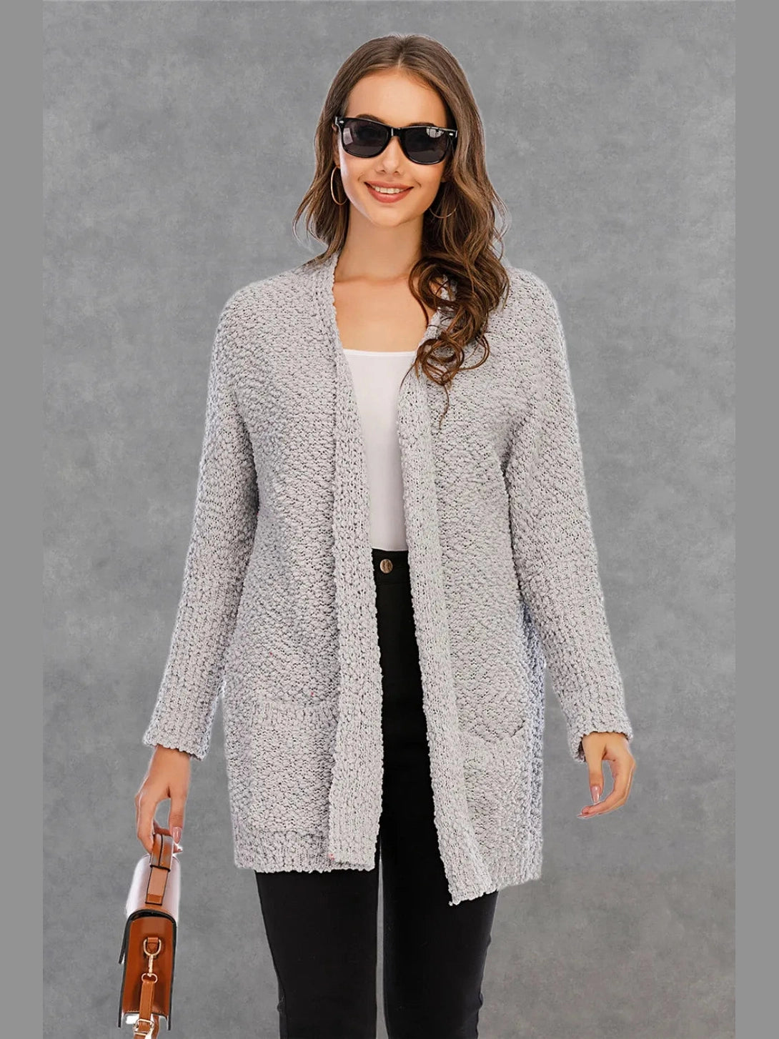 Angel Wings Pocketed Open Front Long Sleeve Cardigan nicholesgifts