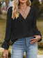 Lace Trim V-Neck Blouse with Flounce Sleeves nicholesgifts