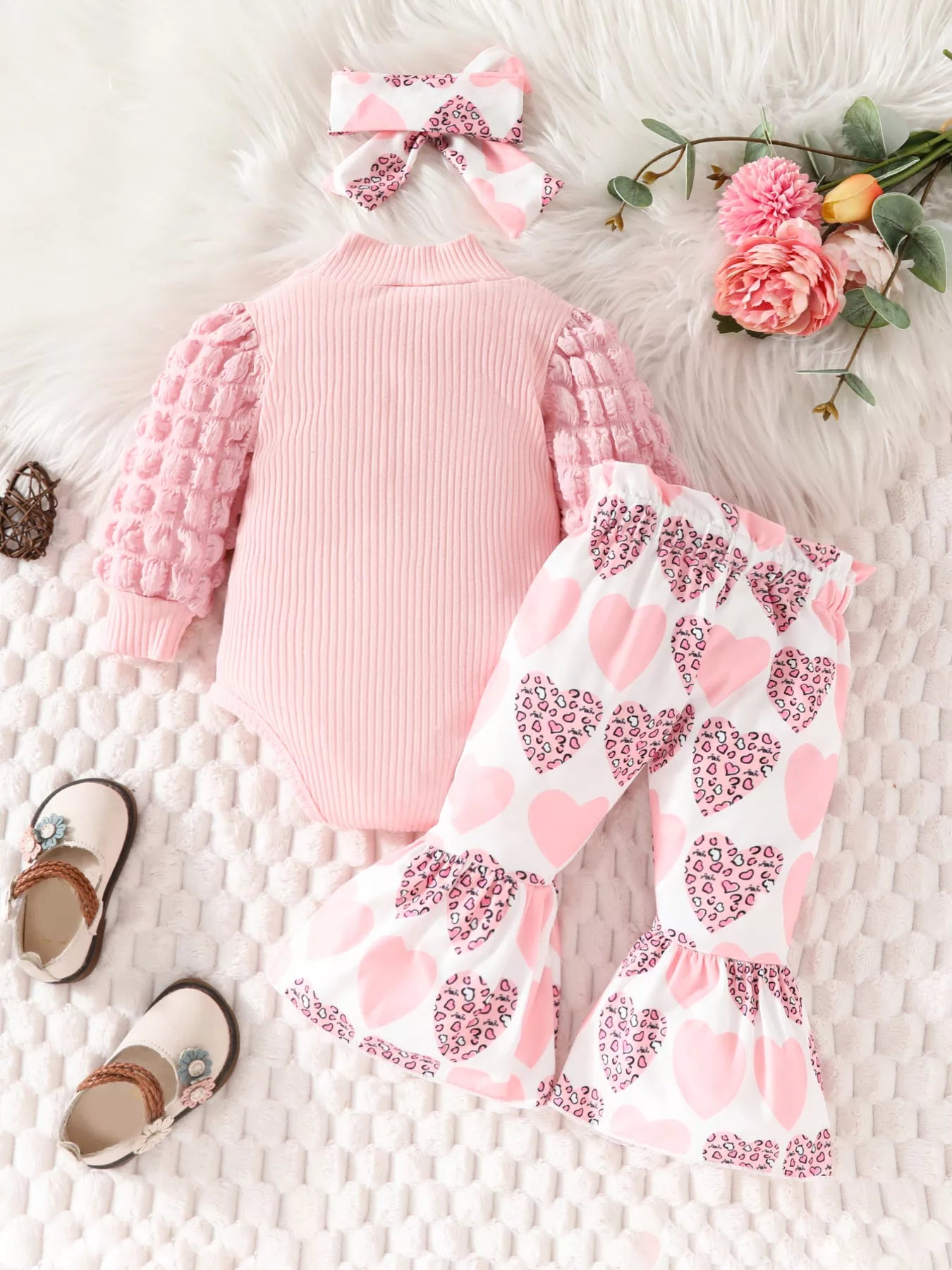 Children's Bubble Texture Long Sleeve Top and Pants Set with Headband NicholesGifts