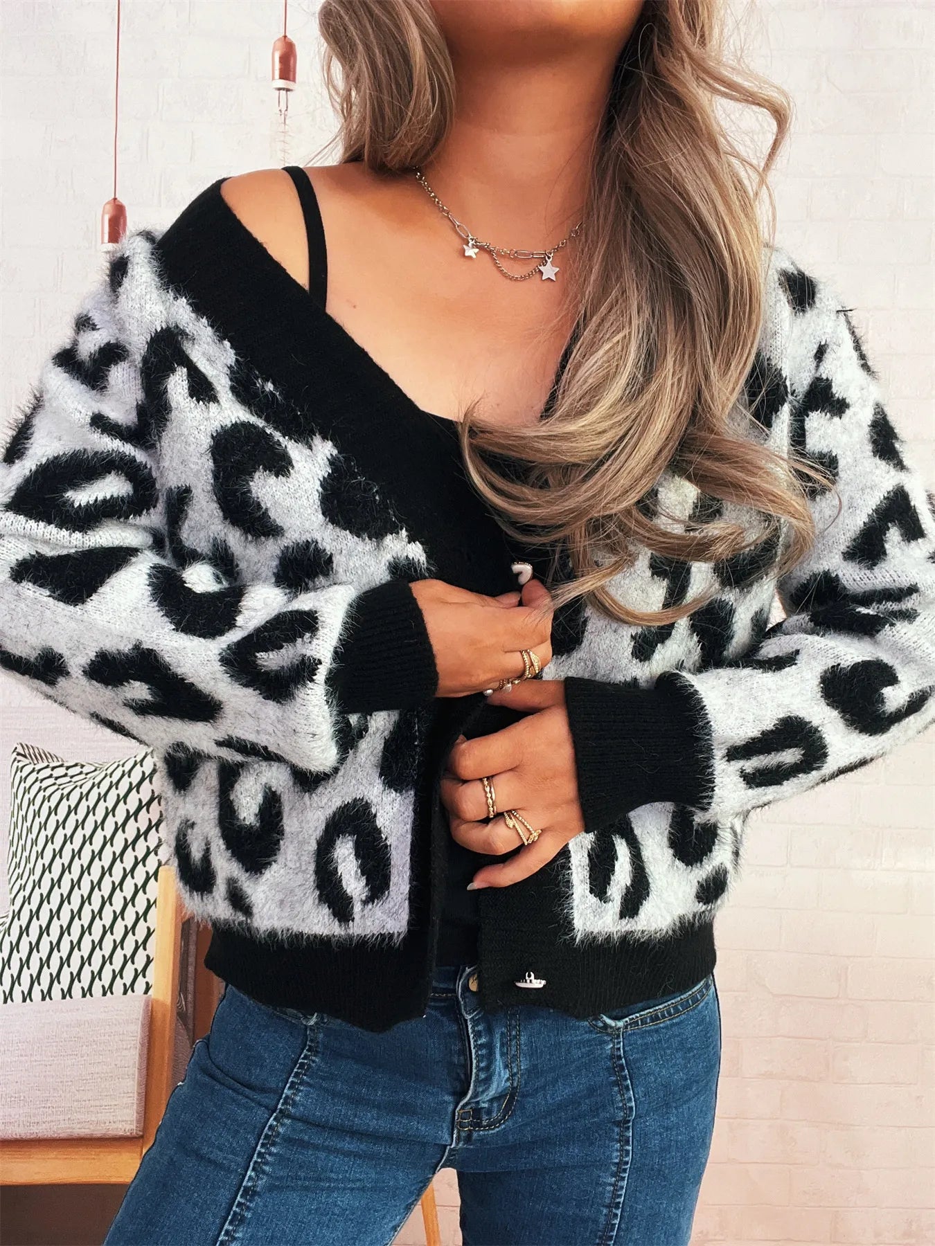 Leopard Fuzzy Button Up Cardigan