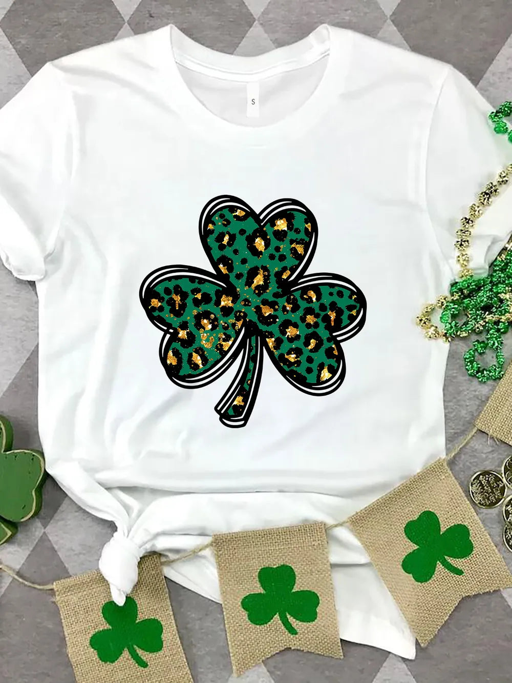 Lucky Clover Round Neck Short Sleeve T-Shirt nicholesgifts