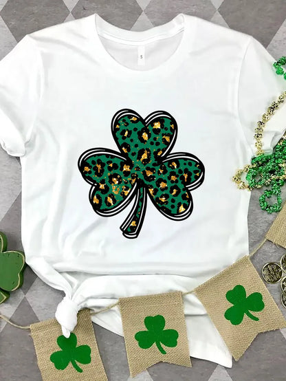 Lucky Clover Round Neck Short Sleeve T-Shirt nicholesgifts