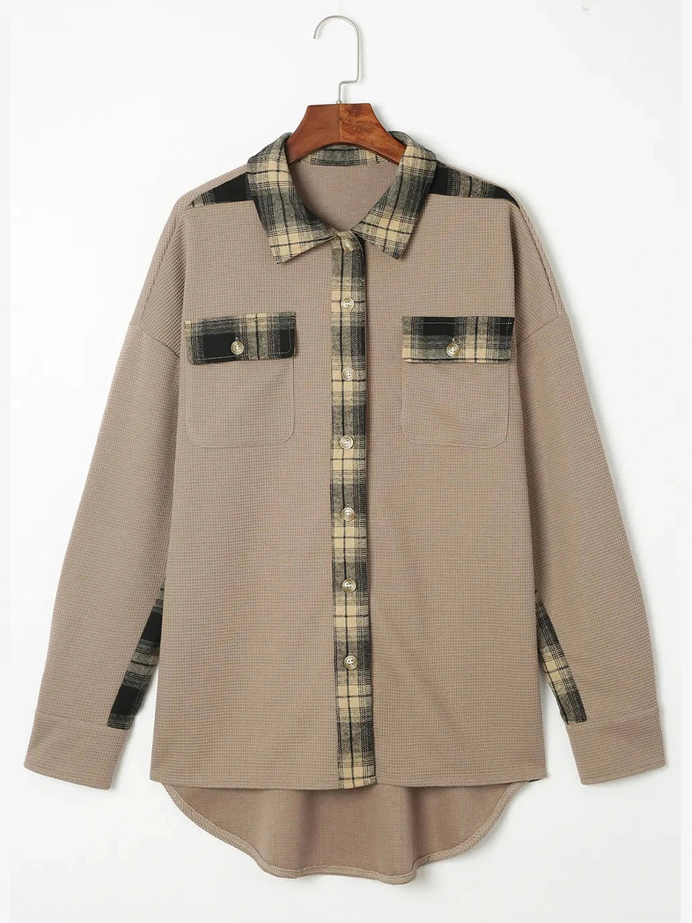 Plaid Button Down Collared Jacket nicholesgifts