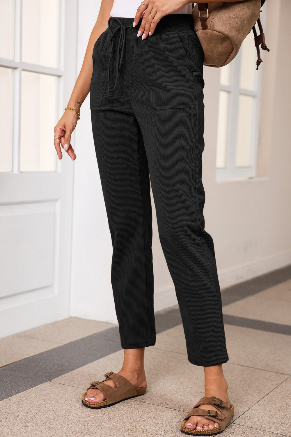 Drawstring Straight Pants with Pockets nicholesgifts