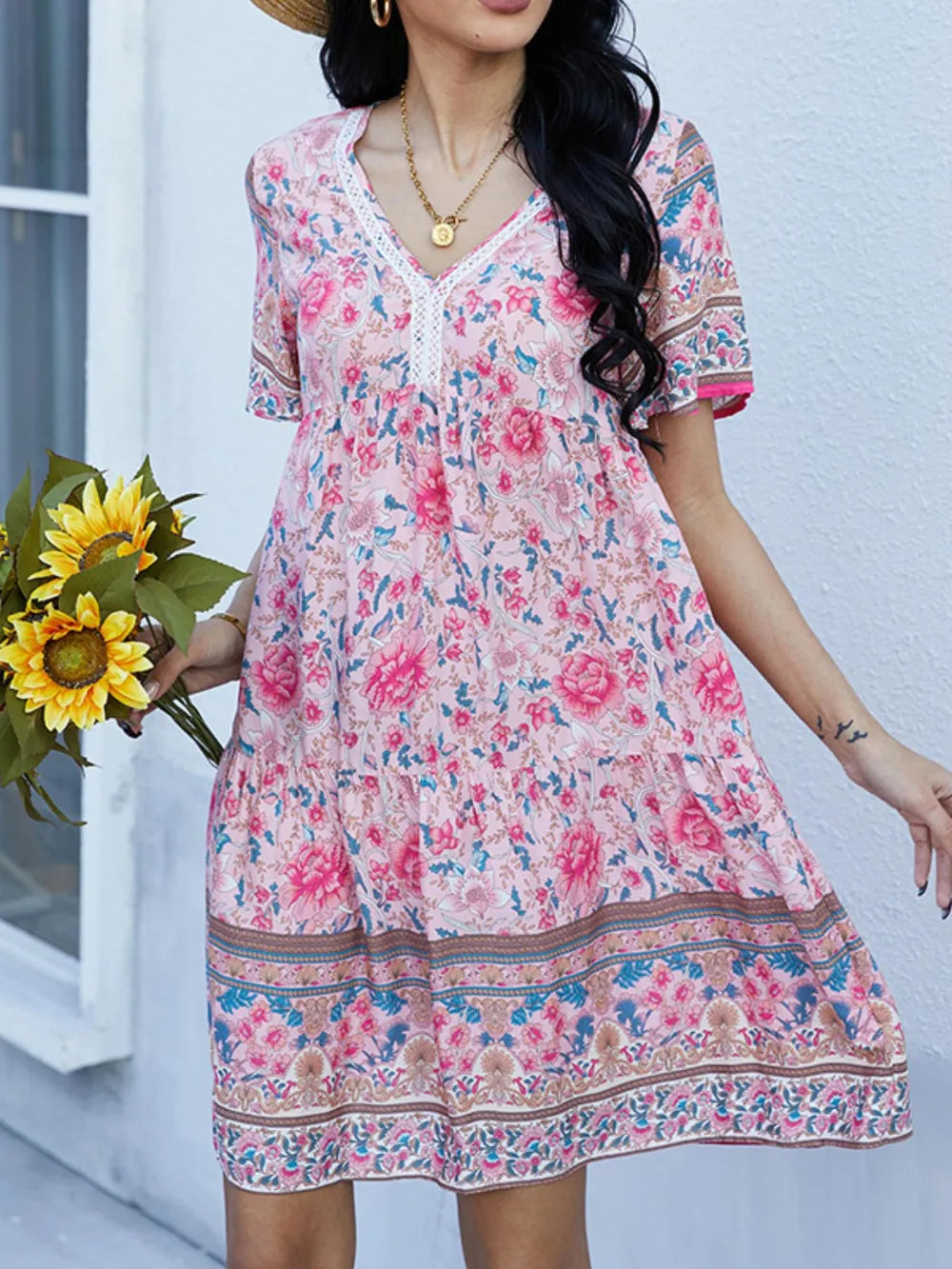 Floral Print V-Neck Summer Dress NicholesGifts