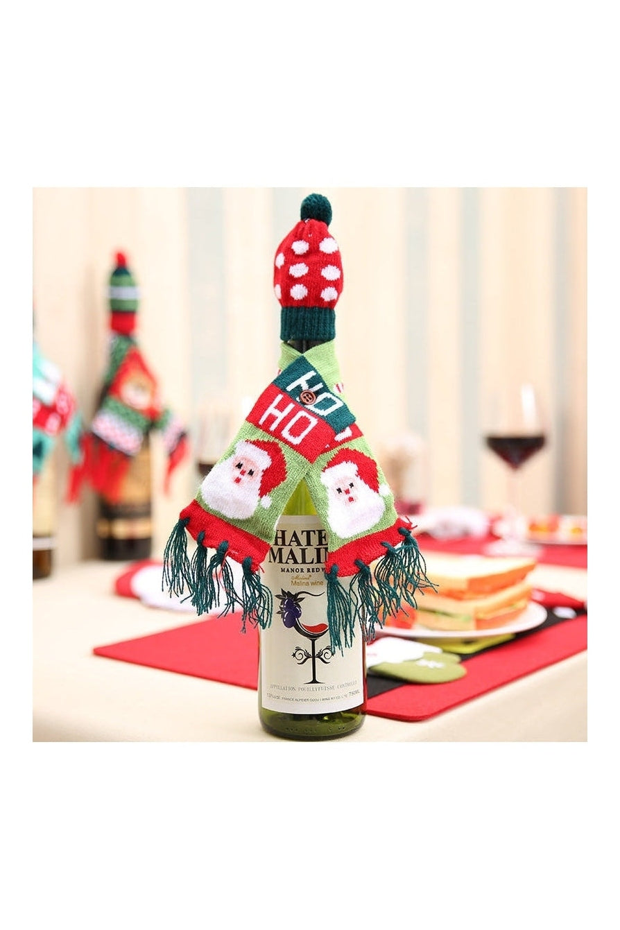 Christmas Hat and Scarf Wine Bottle Decoration nicholesgifts
