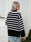 Striped Slit Turtleneck Drop Shoulder Sweater nicholesgifts