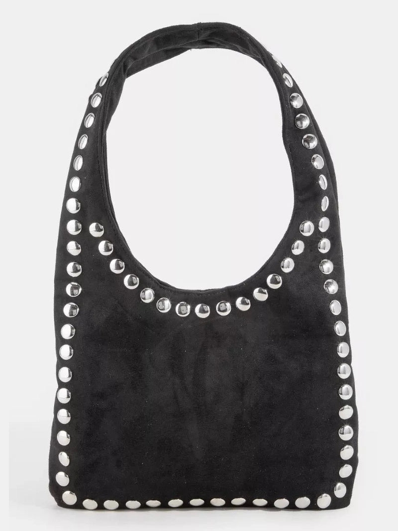 Fame Grommet Border Studded Suede Shoulder Bag nicholesgifts