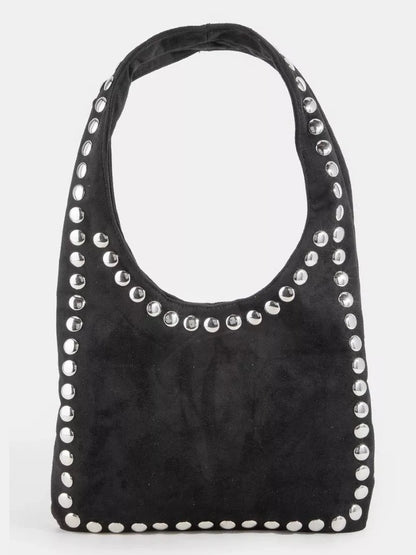 Fame Grommet Border Studded Suede Shoulder Bag nicholesgifts