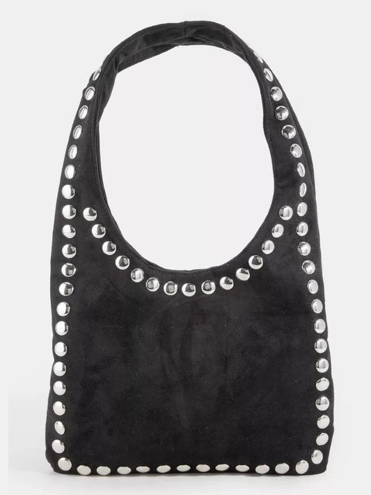 Fame Grommet Border Studded Suede Shoulder Bag nicholesgifts
