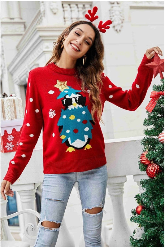 Christmas Penguin Graphic Sequin Sweater NicholesGifts