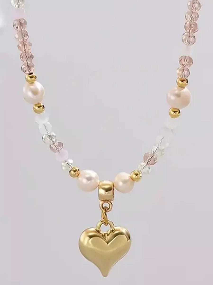 Women Bead Heart Pendant Necklace nicholesgifts