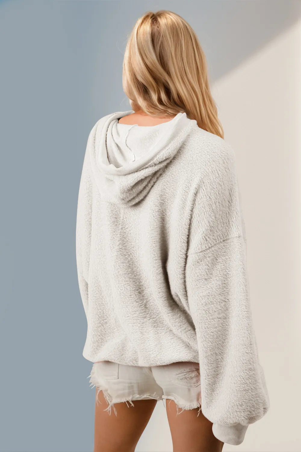 Double Take Full Size Half Zip Long Sleeve Hoodie with Kangaroo Pocket Trendsi