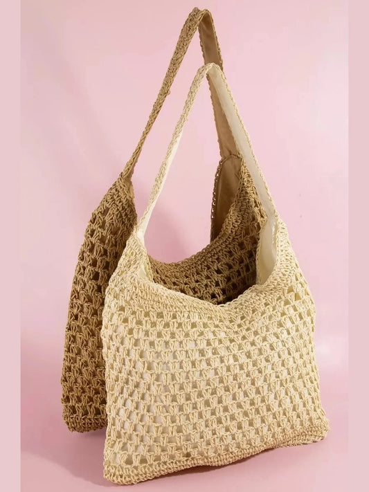 Fame Intricate Straw Weave Large Shoulder Bag nicholesgifts