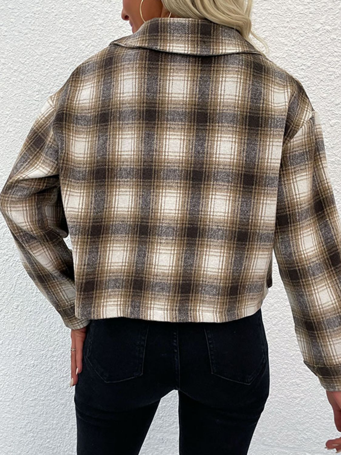 Perfee Plaid Button-Up Dropped Shoulder Shacket nicholesgifts