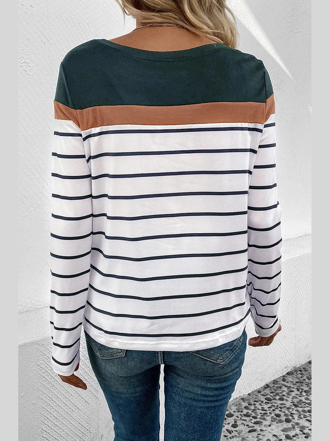Perfee Striped Round Neck Long Sleeve T-Shirt nicholesgifts