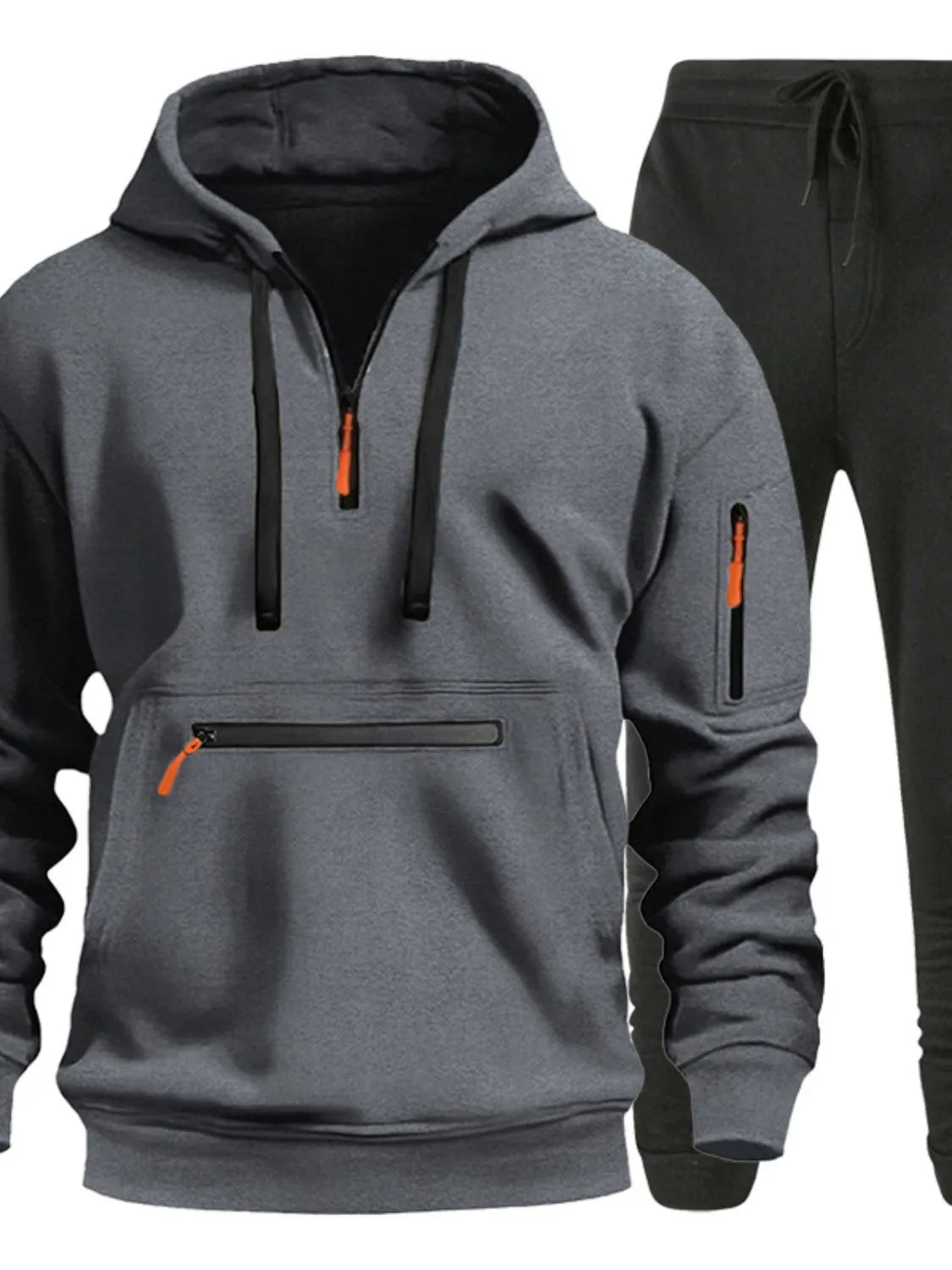 Men's Full Size Drawstring Half Zip Hoodie and Pants Set Plus Size NicholesGifts
