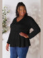 Double Take Half Button Long Sleeve Ruffle Hem Blouse nicholesgifts