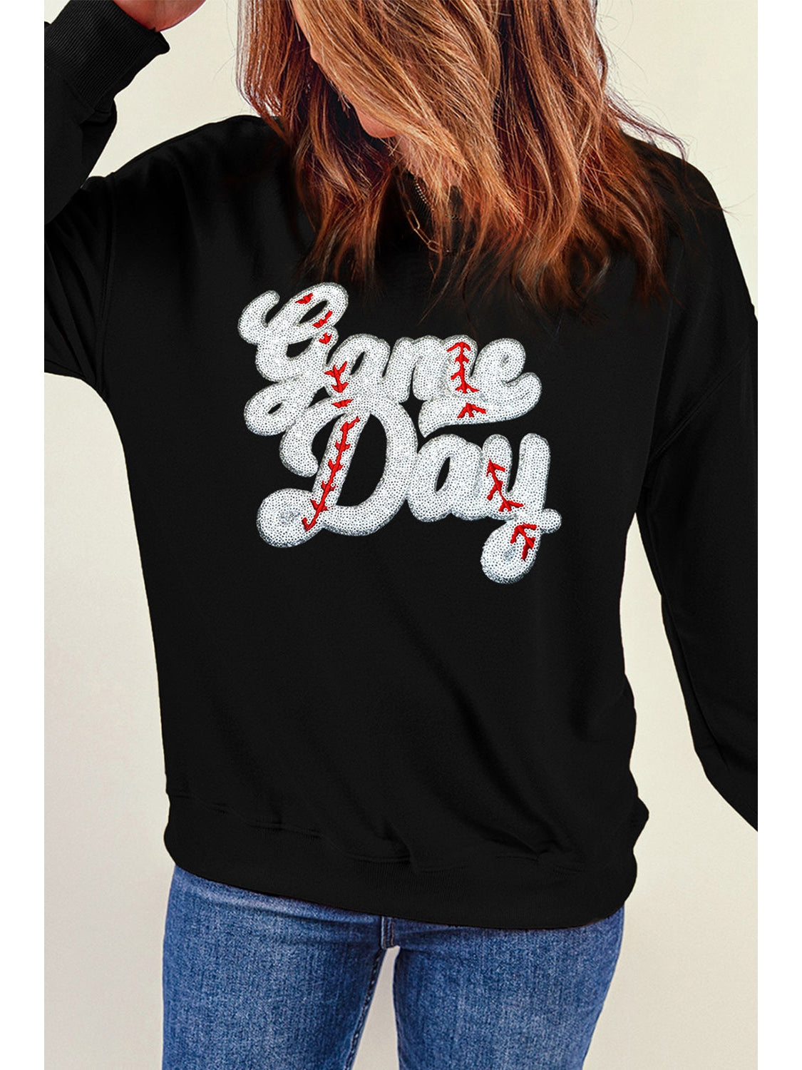 Women Letter Graphic Round Neck Long Sleeve Sweatshirt nicholesgifts