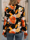 Floral Mock Neck Flounce Sleeve Blouse nicholesgifts