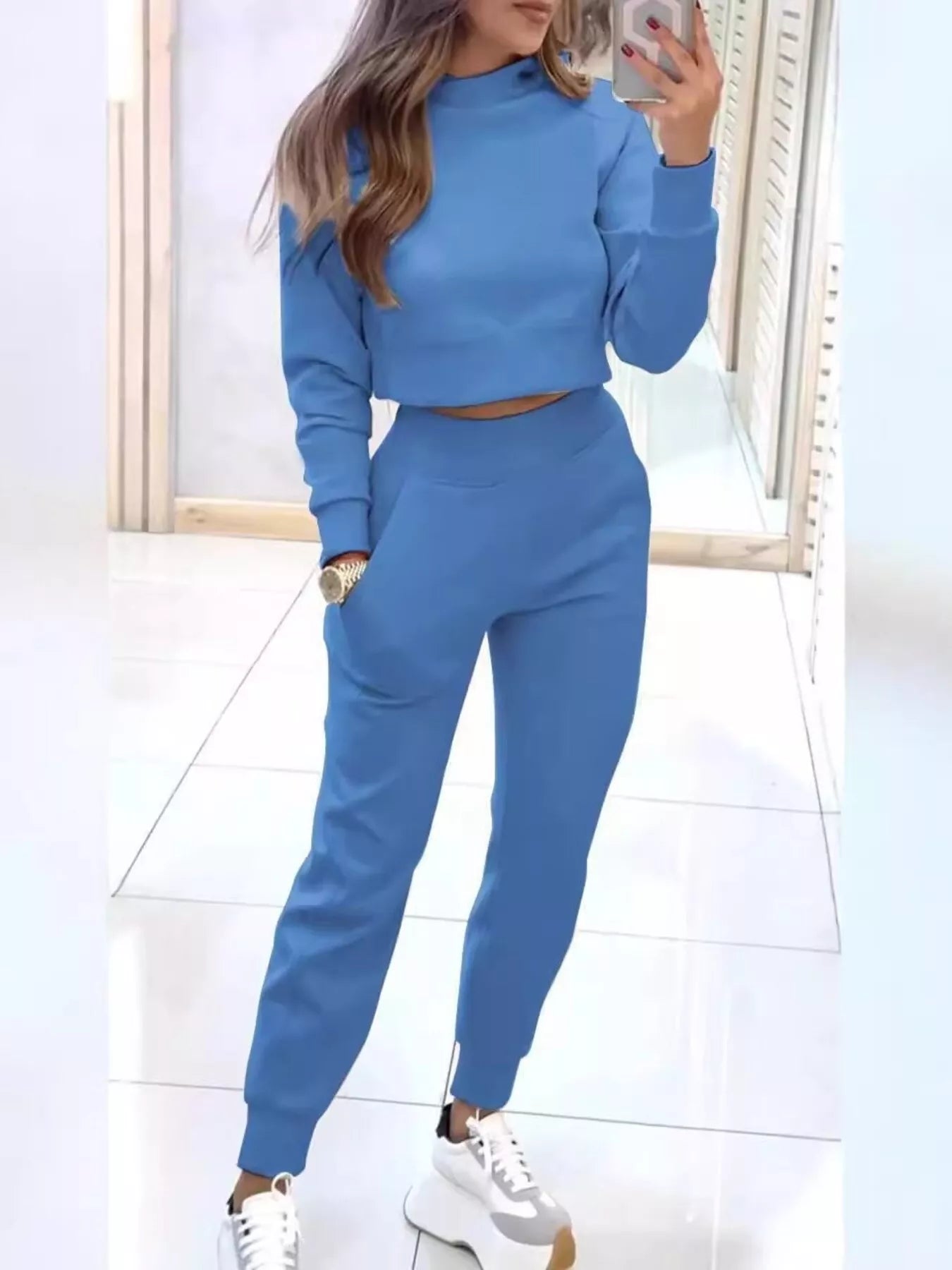 Casual Chic Cropped Sweatshirt and Jogger Set nicholesgifts