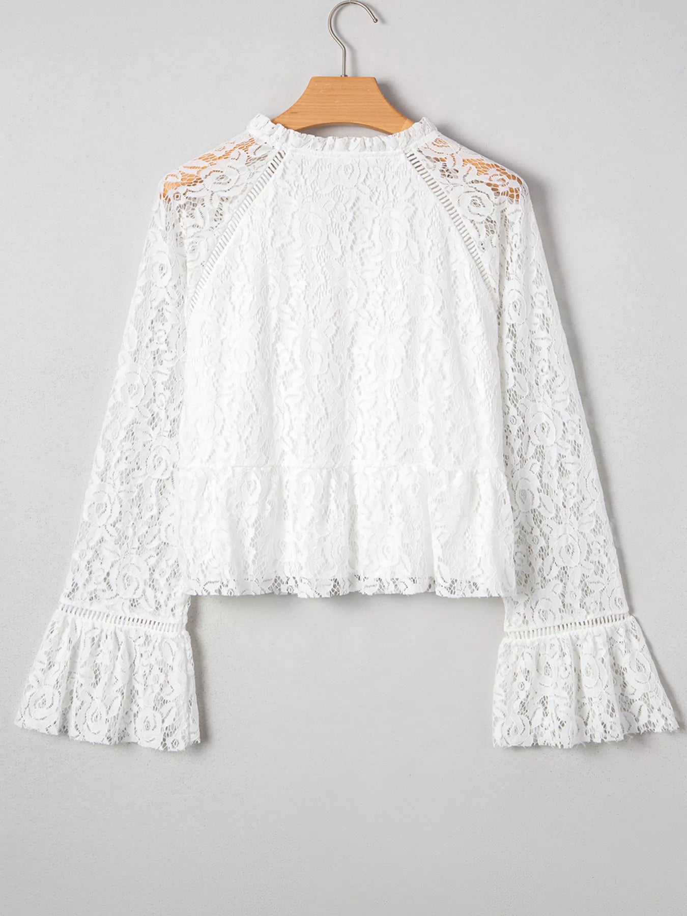 Tie Neck Lace Ruffle Detail Long Sleeve Blouse Trendsi