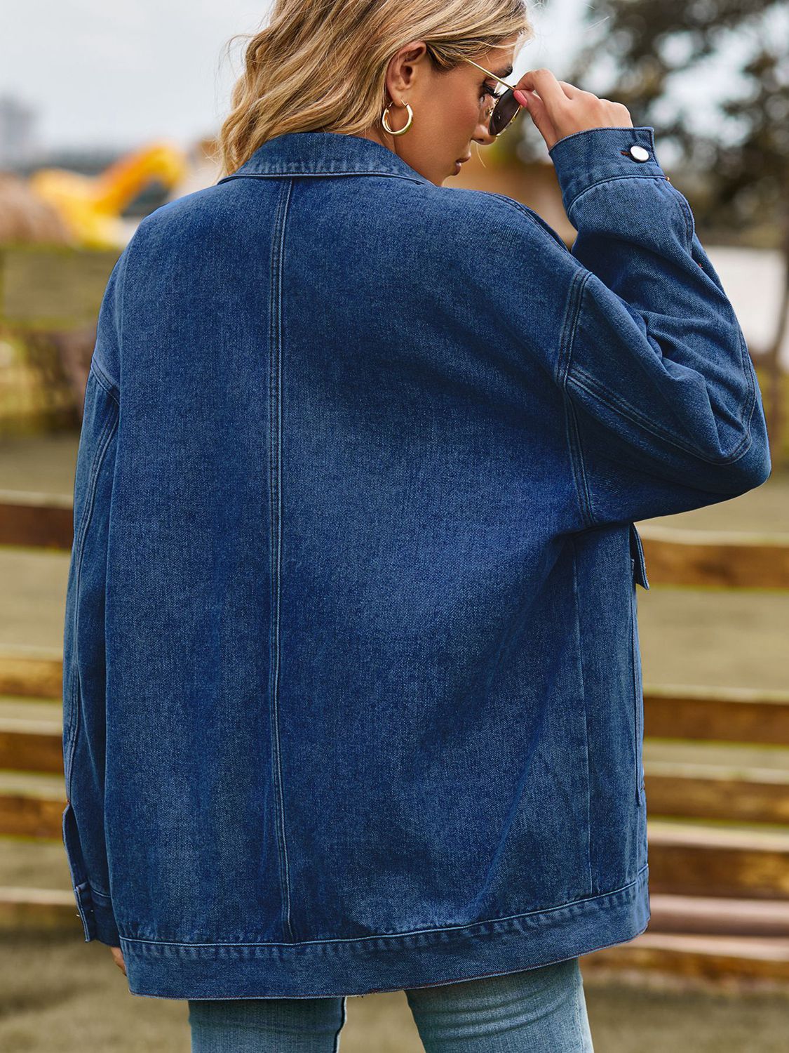 Dropped Shoulder Denim Jacket with Pockets nicholesgifts