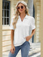 Women Eyelet Johnny Collar Puff Sleeve Blouse nicholesgifts