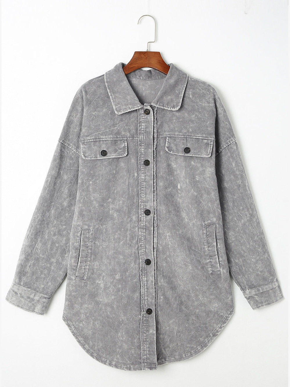 Washed Button Down Dropped Shoulder Jacket nicholesgifts