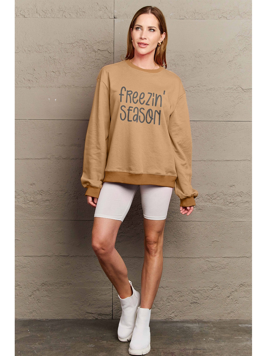 Women Simply Love Full Size FREEZIN' Season Graphic Sweatshirt nicholesgifts