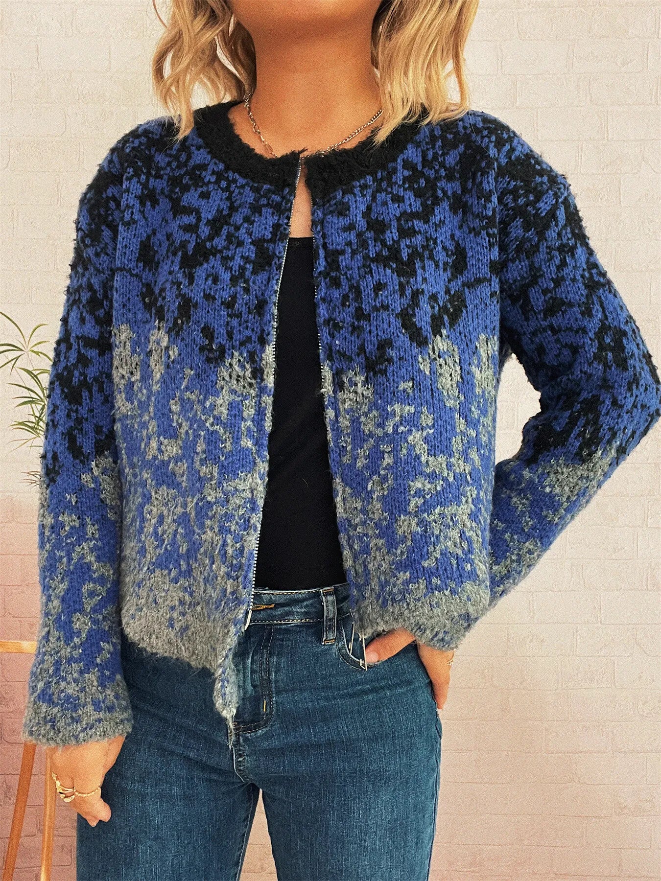 Asymmetrical Hem Zip Up Cardigan