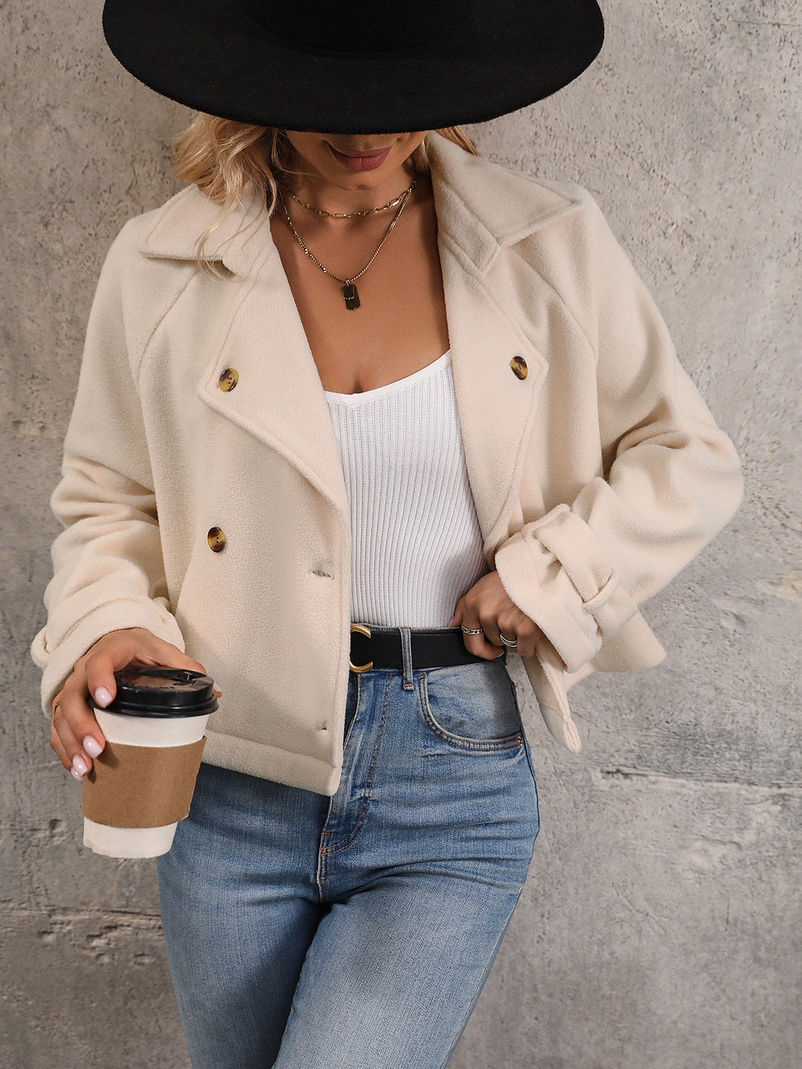 Perfee Button Up Collared Neck Long Sleeve Jacket nicholesgifts