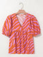 Zebra Stripe Print Ruched Cuff Half Sleeve V Neck Blouse nicholesgifts
