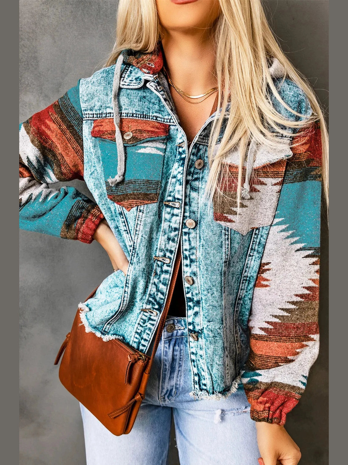 Drawstring Hooded Pocketed Denim Jacket nicholesgifts