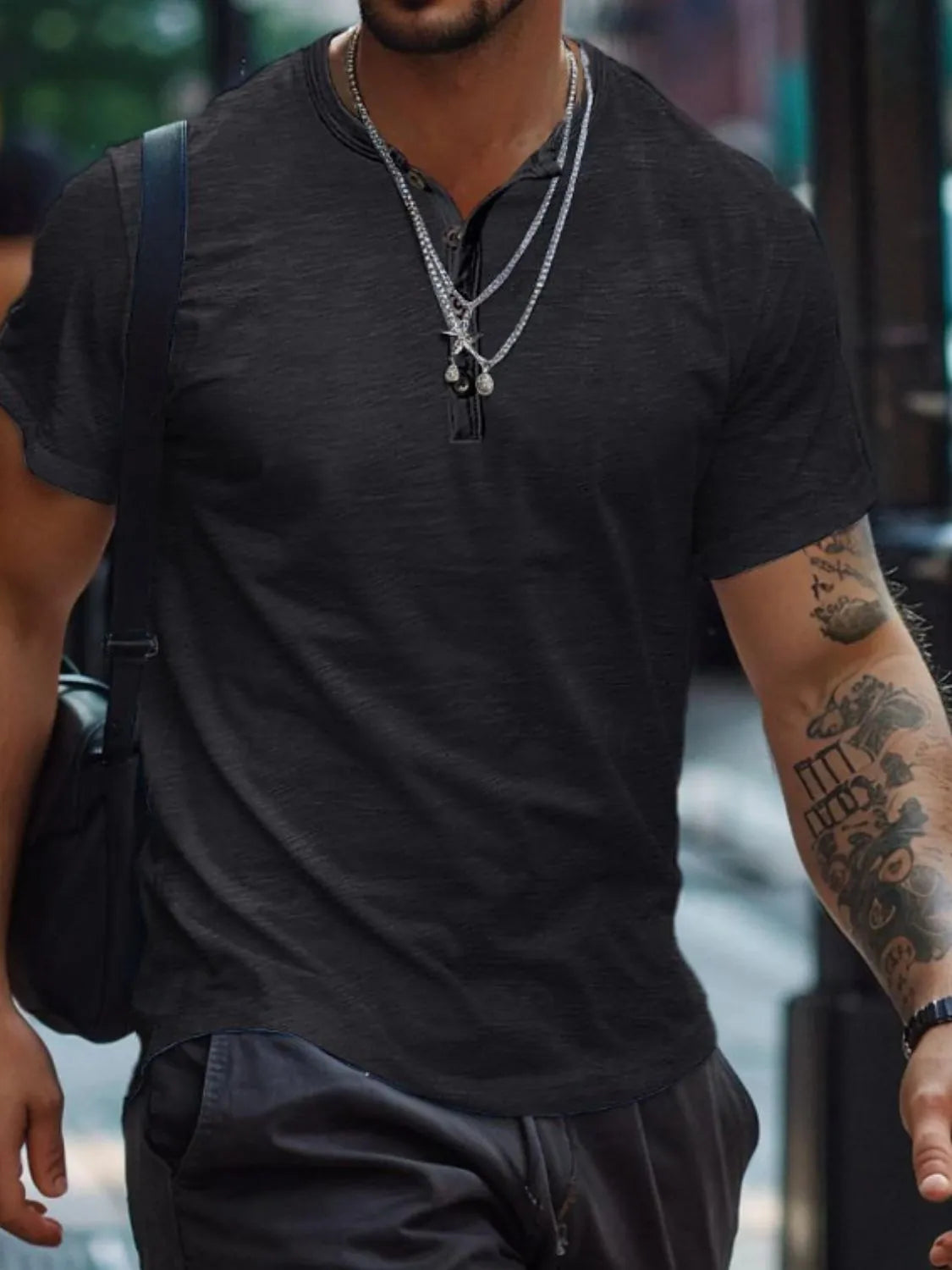 Men's Full Size Button Henley Collar Polo Shirt Plus Size NicholesGifts