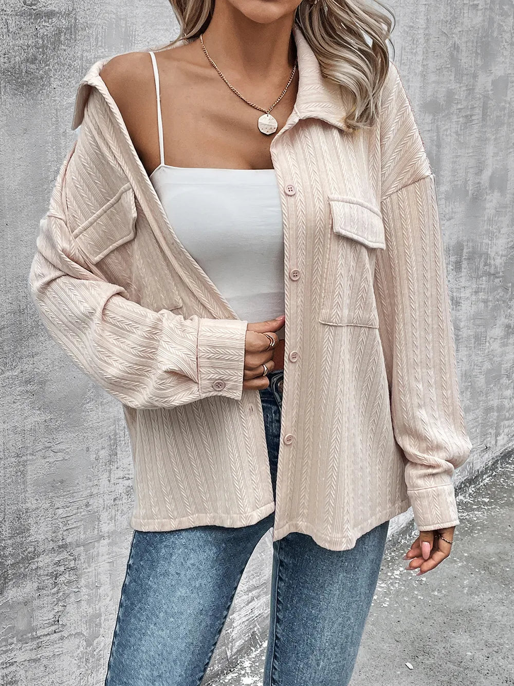 Pocketed Button Up Dropped Shoulder Jacket nicholesgifts