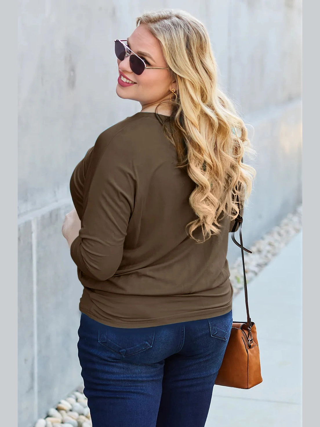 Basic Bae Full Size Round Neck Batwing Sleeve Top nicholesgifts