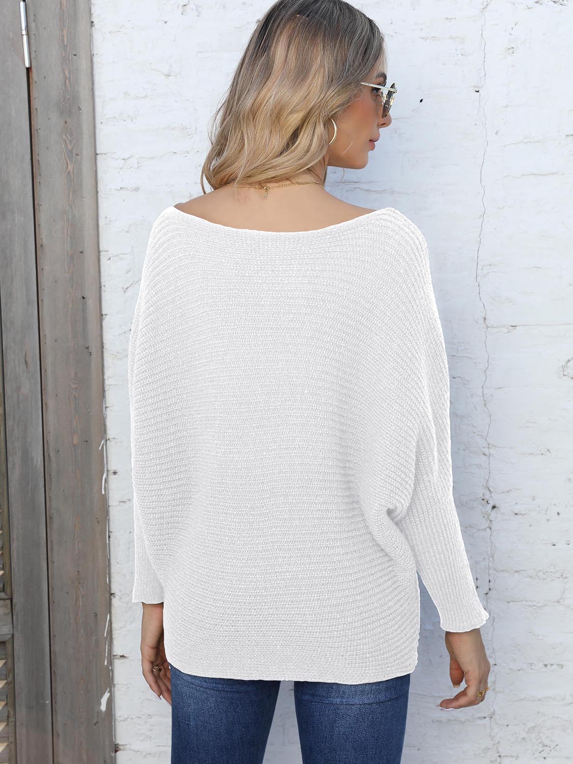 Full Size Horizontal Ribbing Dolman Sleeve Sweater Trendsi