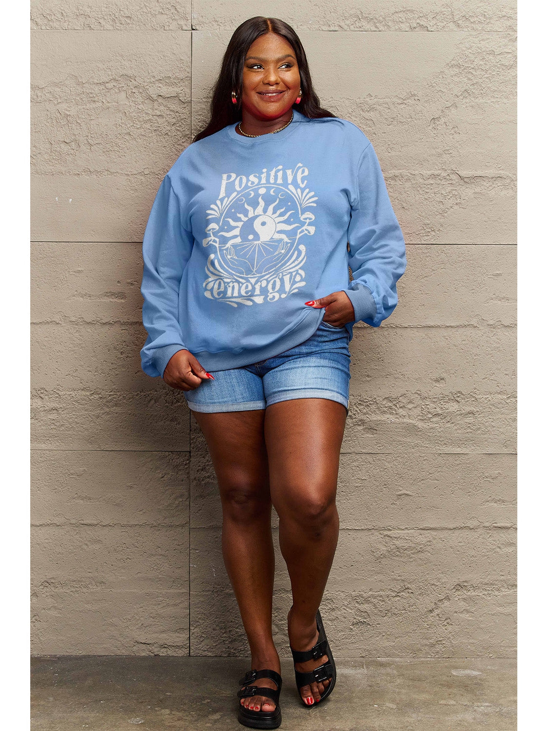 Simply Love Full Size POSITIVE ENERGY Graphic Sweatshirt NicholesGifts