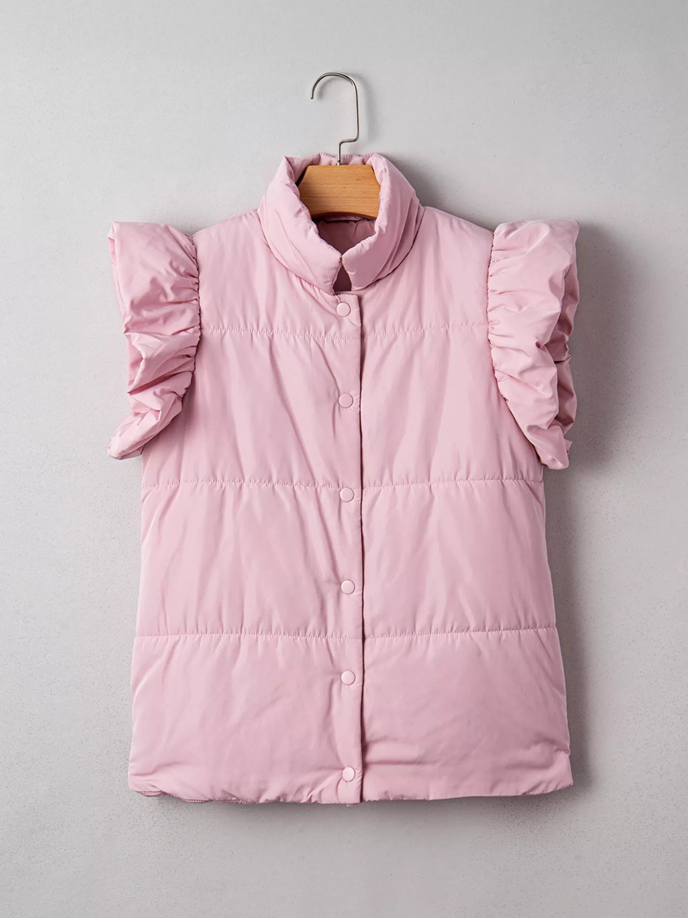 Stand Neck Flutter Sleeve Snap Button Puffer Vest nicholesgifts